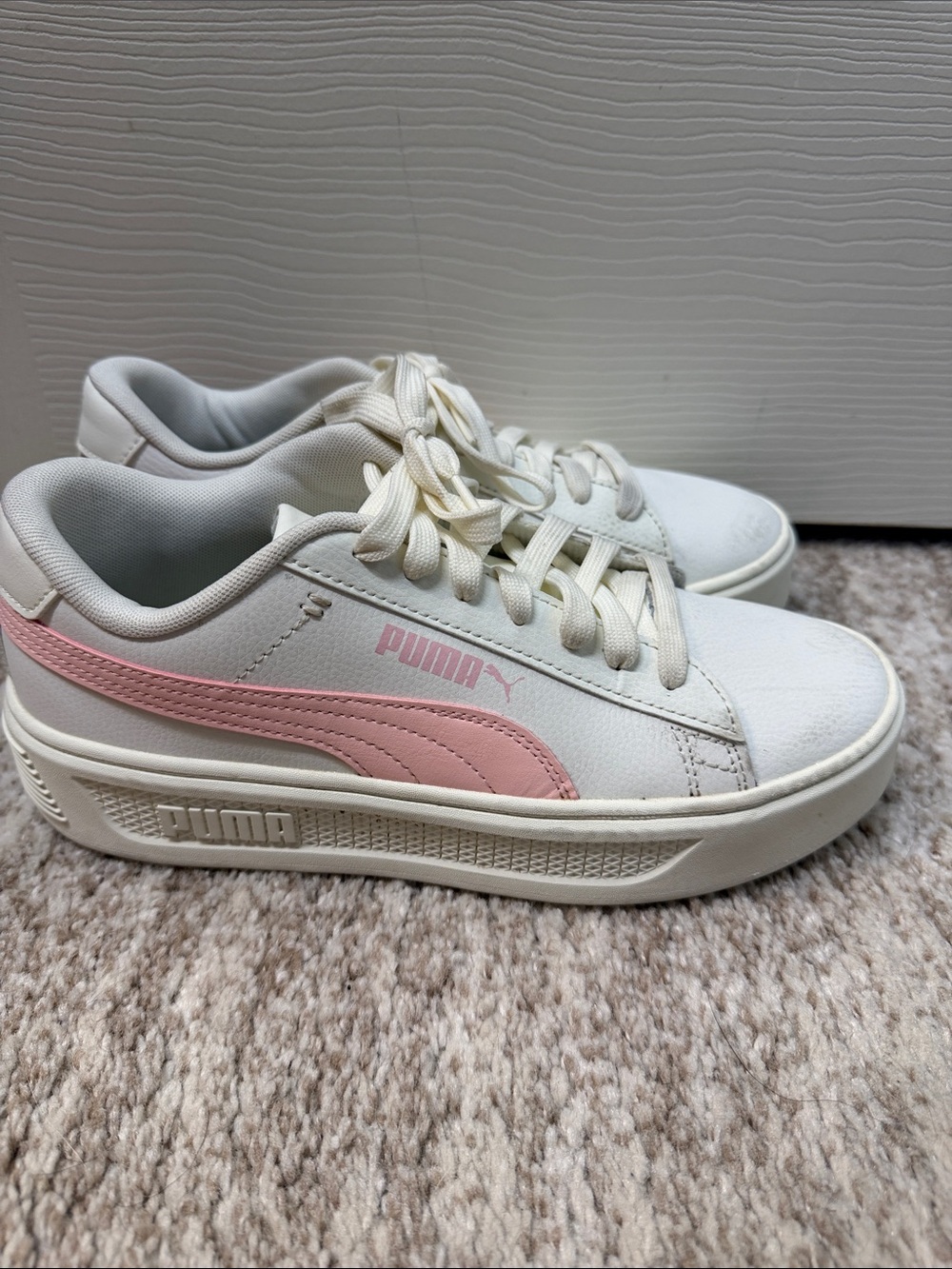 Puma White and Pink Platform Sneakers